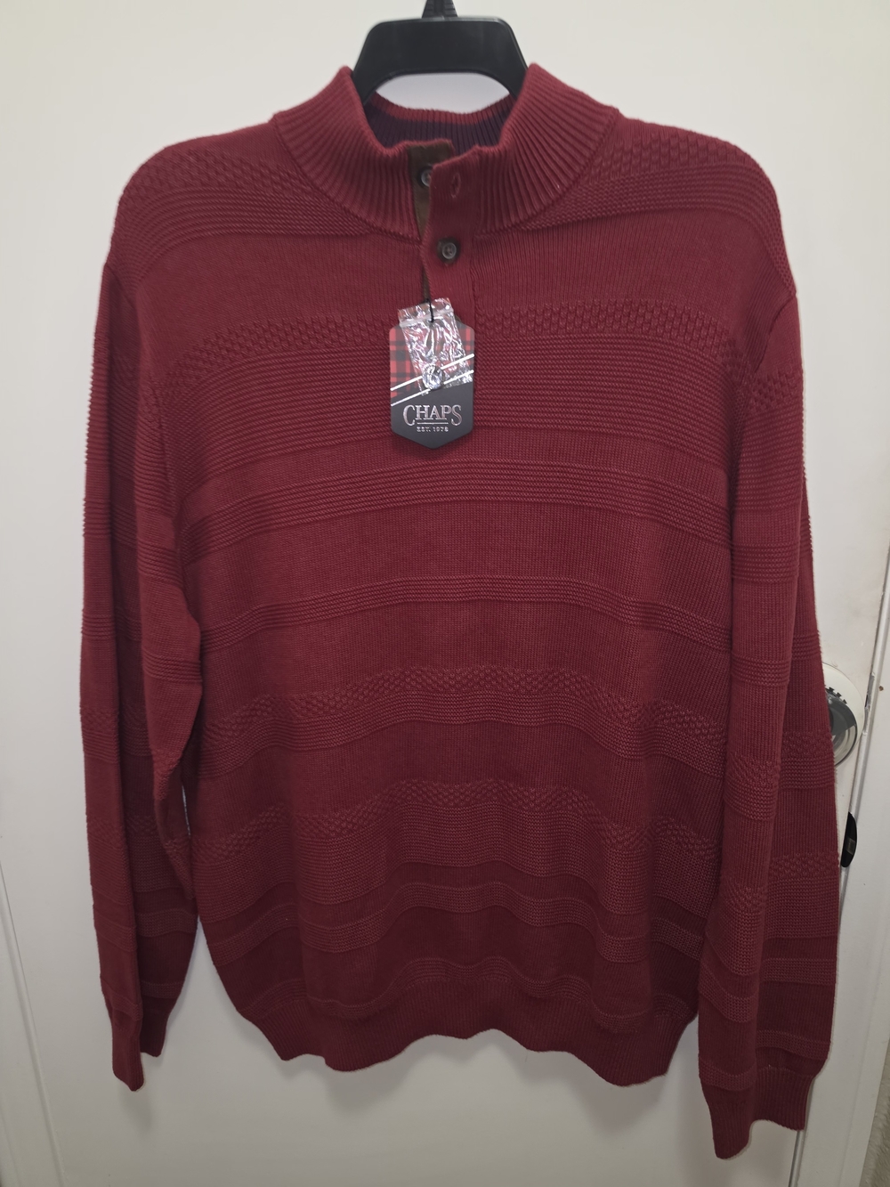 Chaps Men’s Burgundy Zip-Style Mock Neck Sweater